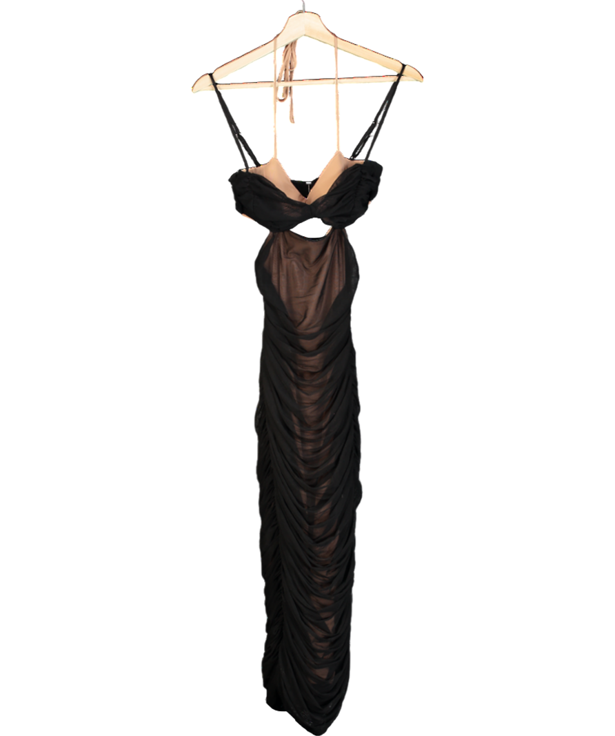 House of CB Tibi Black Cutout Ruched Midi Dress UK S