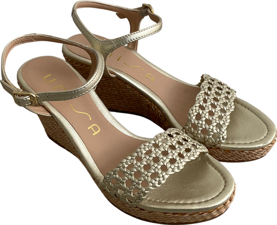 Unisa Metallic Kathy Gold Leather Espadrilles UK 4 EU 37 👠