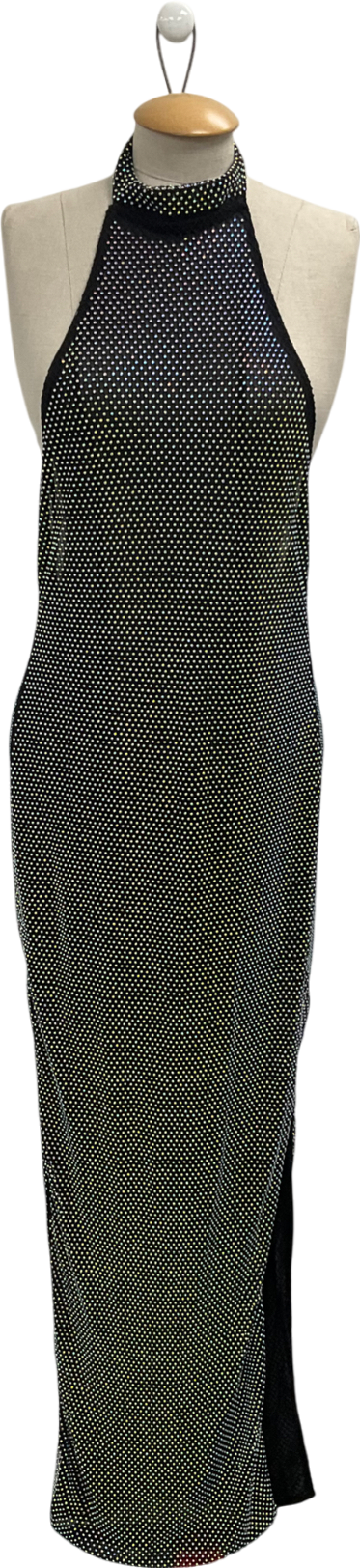 Ego Black Hotfix High Neck Split Leg Dress UK L