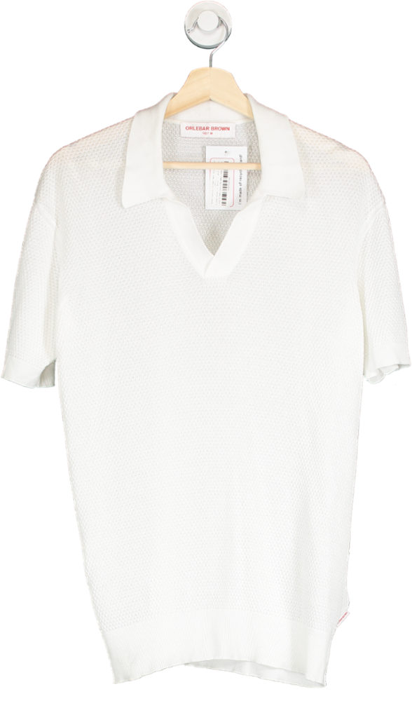 Orlebar Brown White Roddy Classic Fit Open Mesh Stitch Polo Shirt UK M
