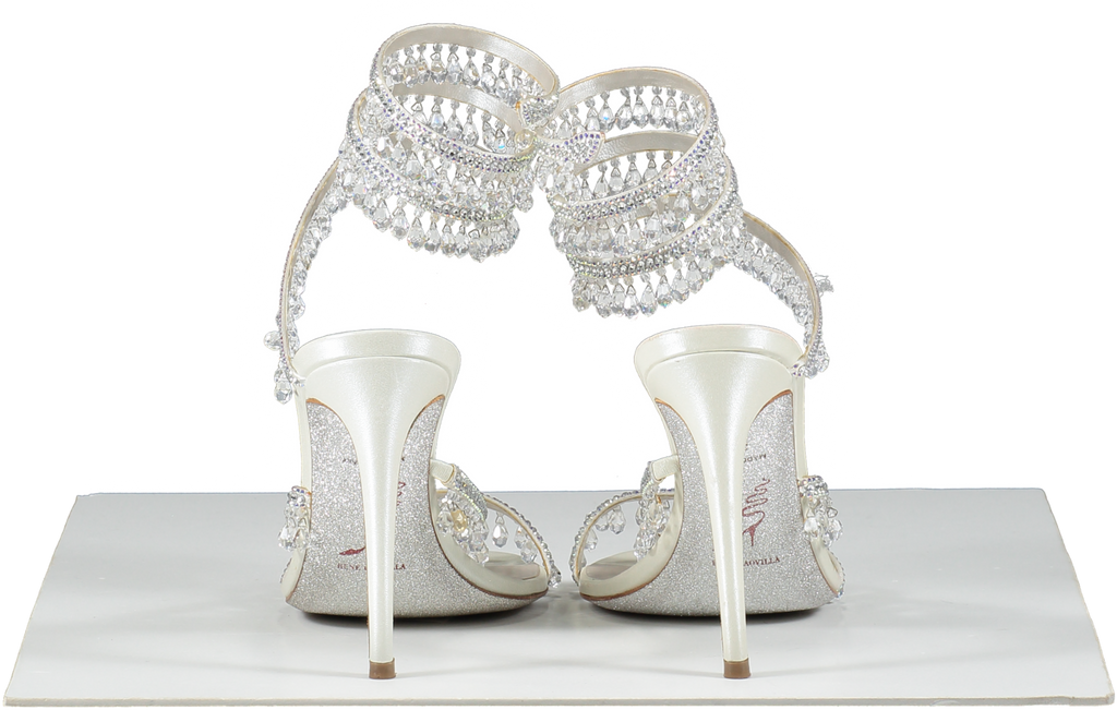 René Caovilla White Chandelier Bead-embellished Leather Heeled Sandals UK 5.5 EU 38.5 👠