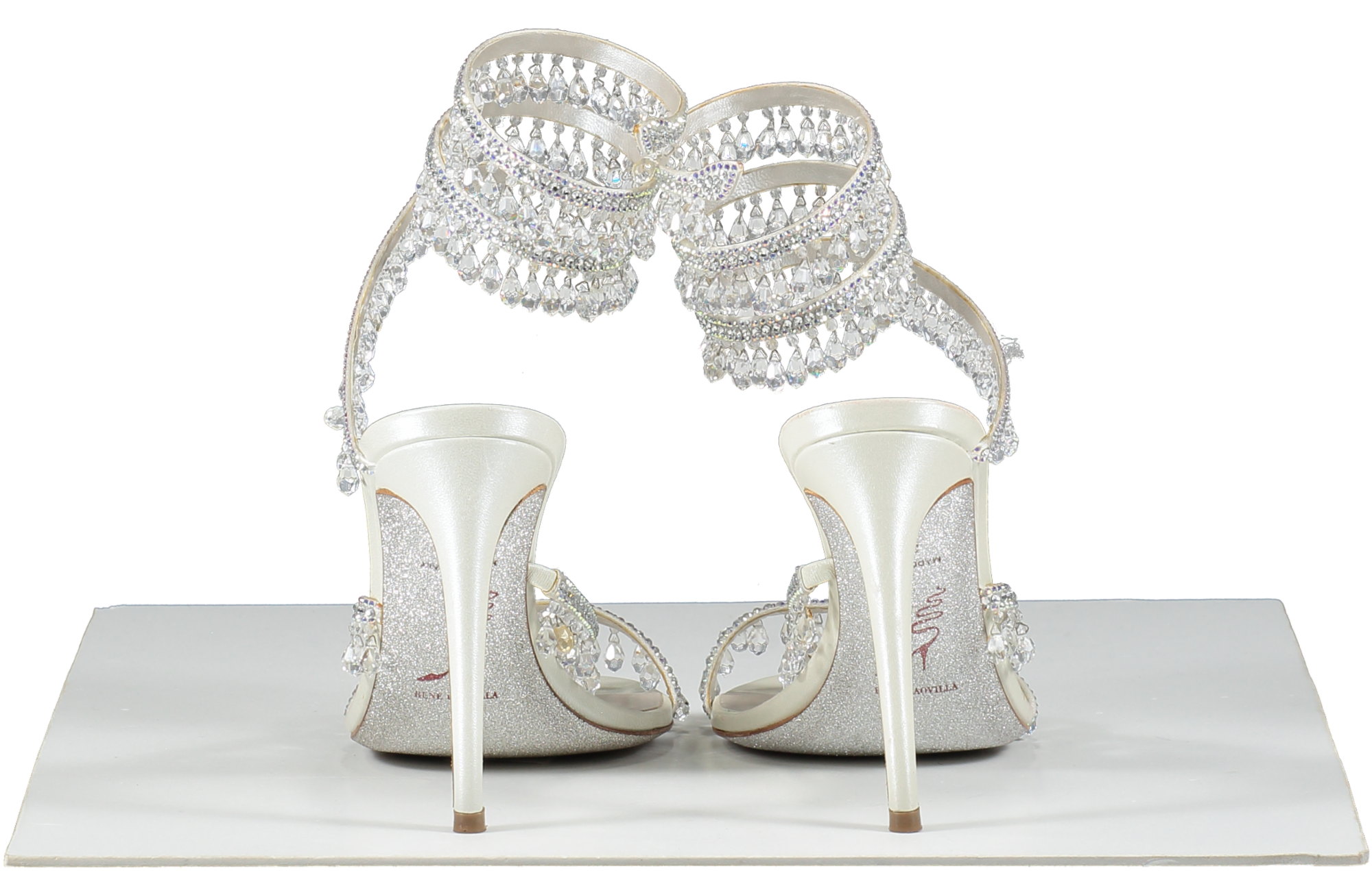 René Caovilla White Chandelier Bead-embellished Leather Heeled Sandals UK 5.5 EU 38.5 👠