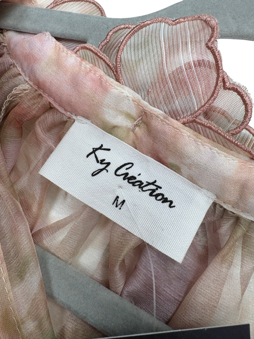 Ky Creation Nude Sheer Floral Applique Blouse UK M