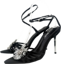Public Desire Reign Heeled Sandals With Flower Detail In Black And Silver UK 4 EU 37 👠