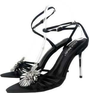 Public Desire Reign Heeled Sandals With Flower Detail In Black And Silver UK 4 EU 37