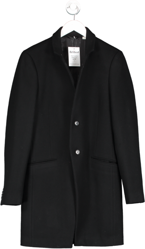 M&S Black Wool Rich Twill Overcoat UK S