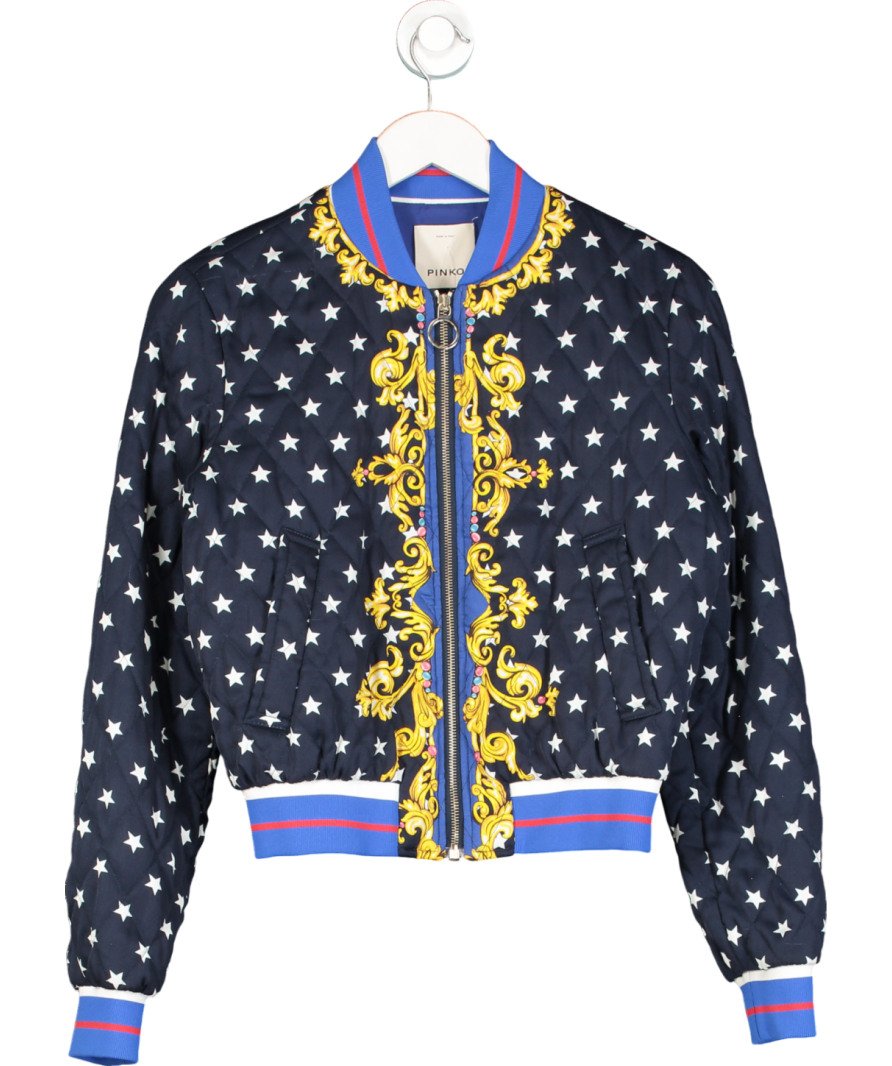 Pinko Blue Baroque Print Bomber Jacket UK 8