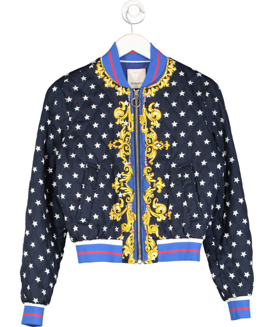 Pinko Blue Baroque Print Bomber Jacket UK 8
