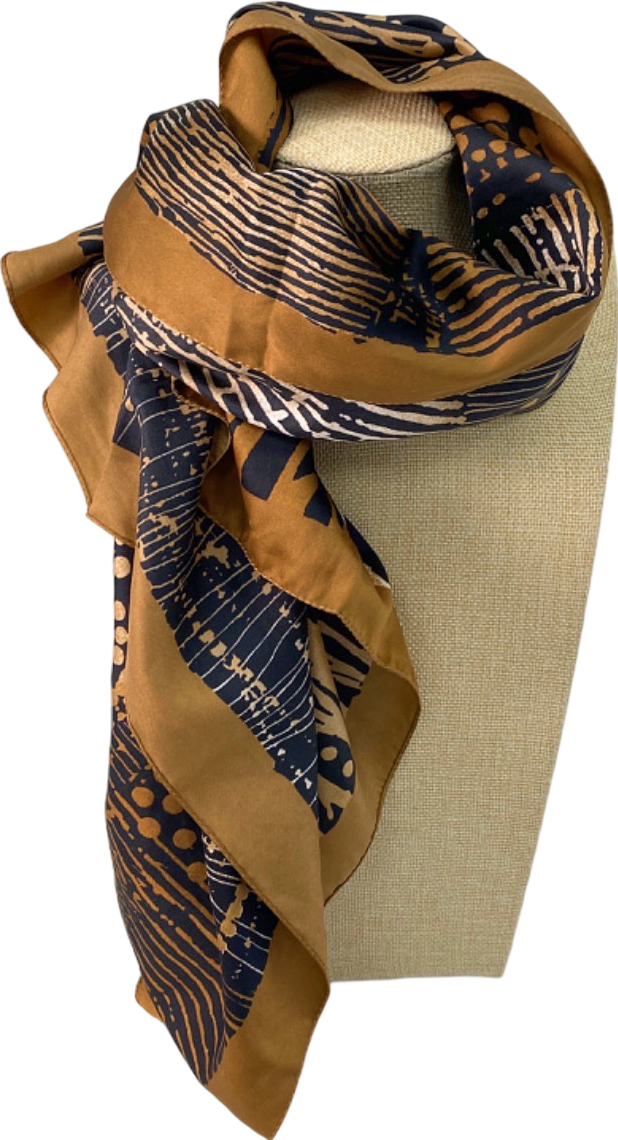 Unknown Brand Brown and Navy Patterned Scarf