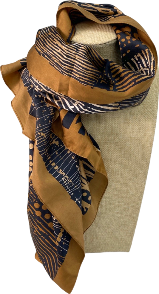 Unknown Brand Brown and Navy Patterned Scarf