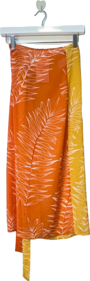 Camila Coelho Mustard Palm Print Wrap Skirt UK 4