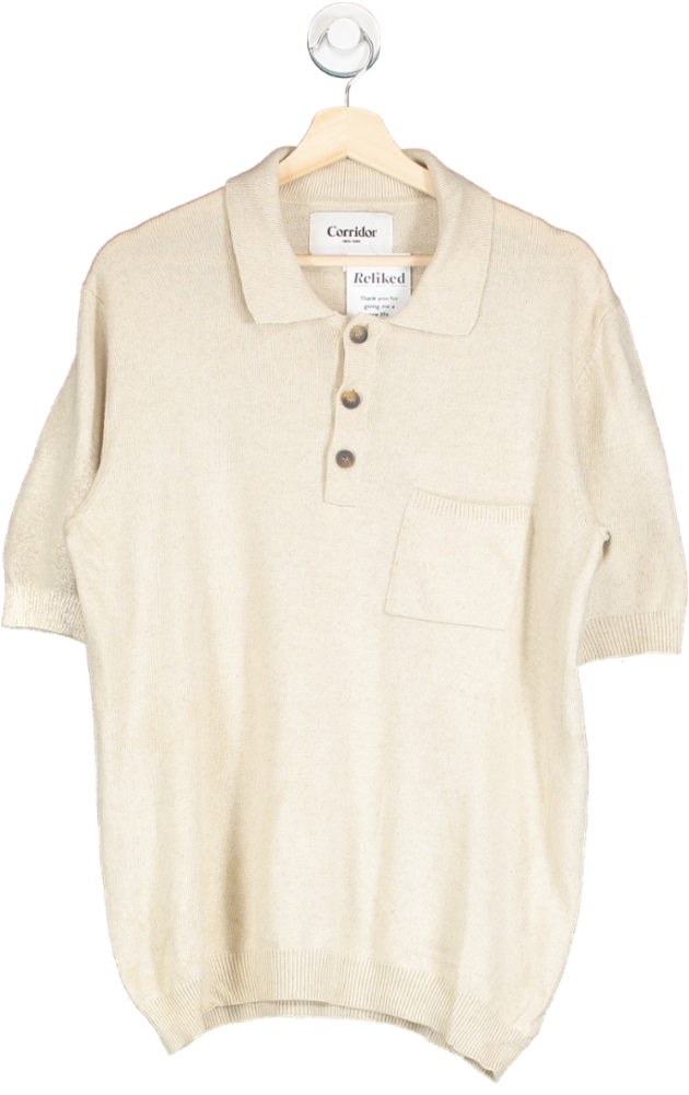 Corridor Beige Cotton And Linen Blend Polo Shirt UK M