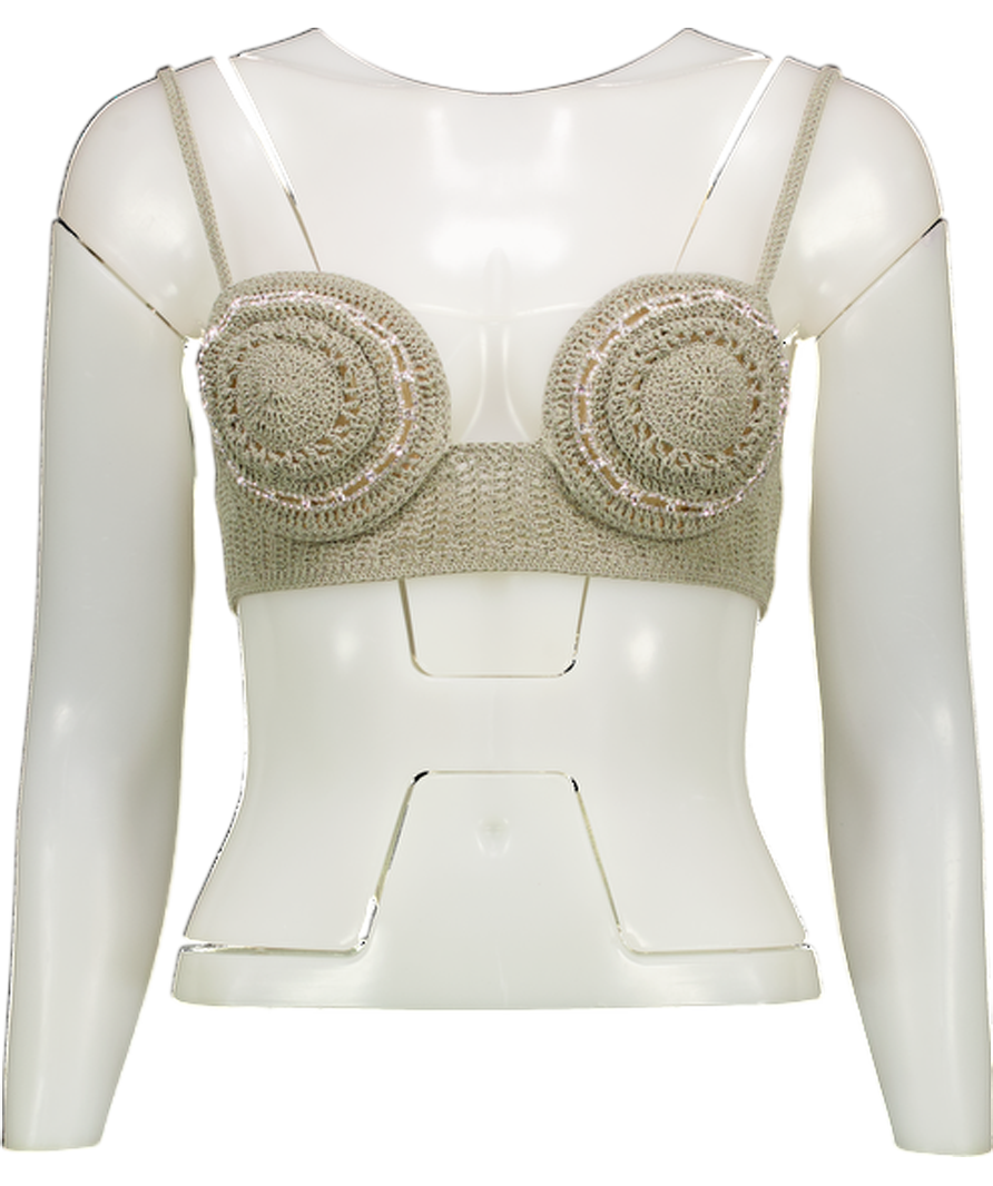 Magda Butrym Grey Crystal-embellished Crochet Crop Top Fr36 UK 8