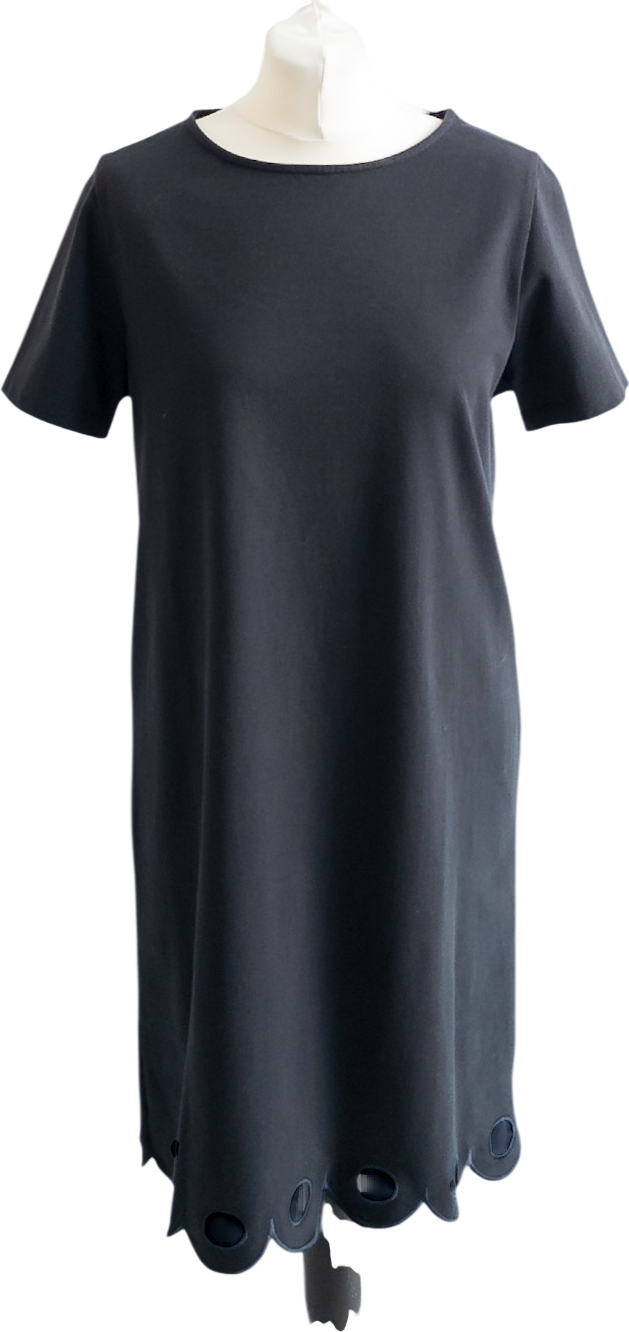 CHINTI & PARKER Navy Blue Organic Cotton Scalloped Hem Detail T-shirt Dress UK M