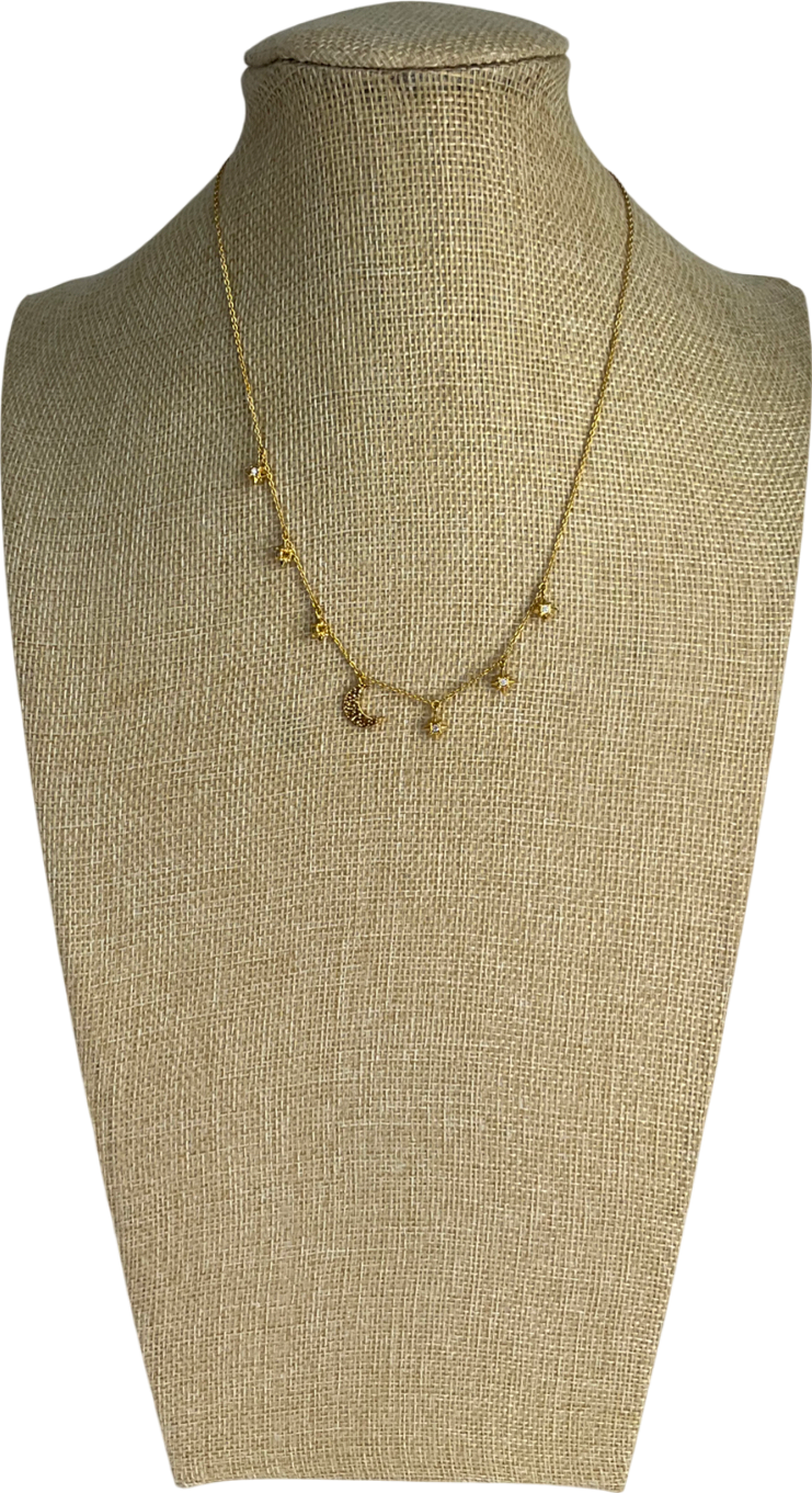 Astrid & Miyu Yellow Gold Cosmic Star  And Moon Charm Necklace