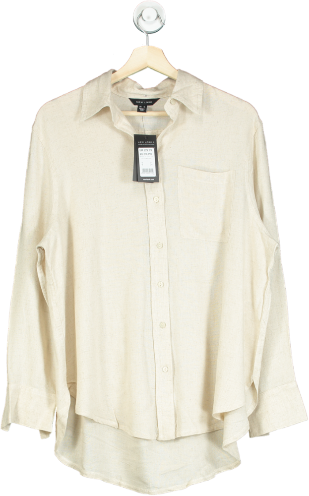 New Look Beige Lottie Linen Shirt UK 8