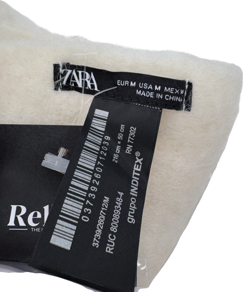 ZARA Cream Wide Fringed Scarf UK M