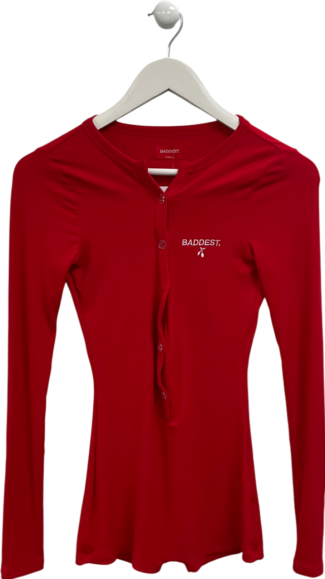 White Fox Red Longsleeve Ribbed Playsuit UK XS