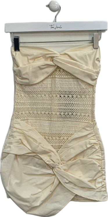 Ego Cream Linen Textured Mix Knot Front Mini Dress UK 8