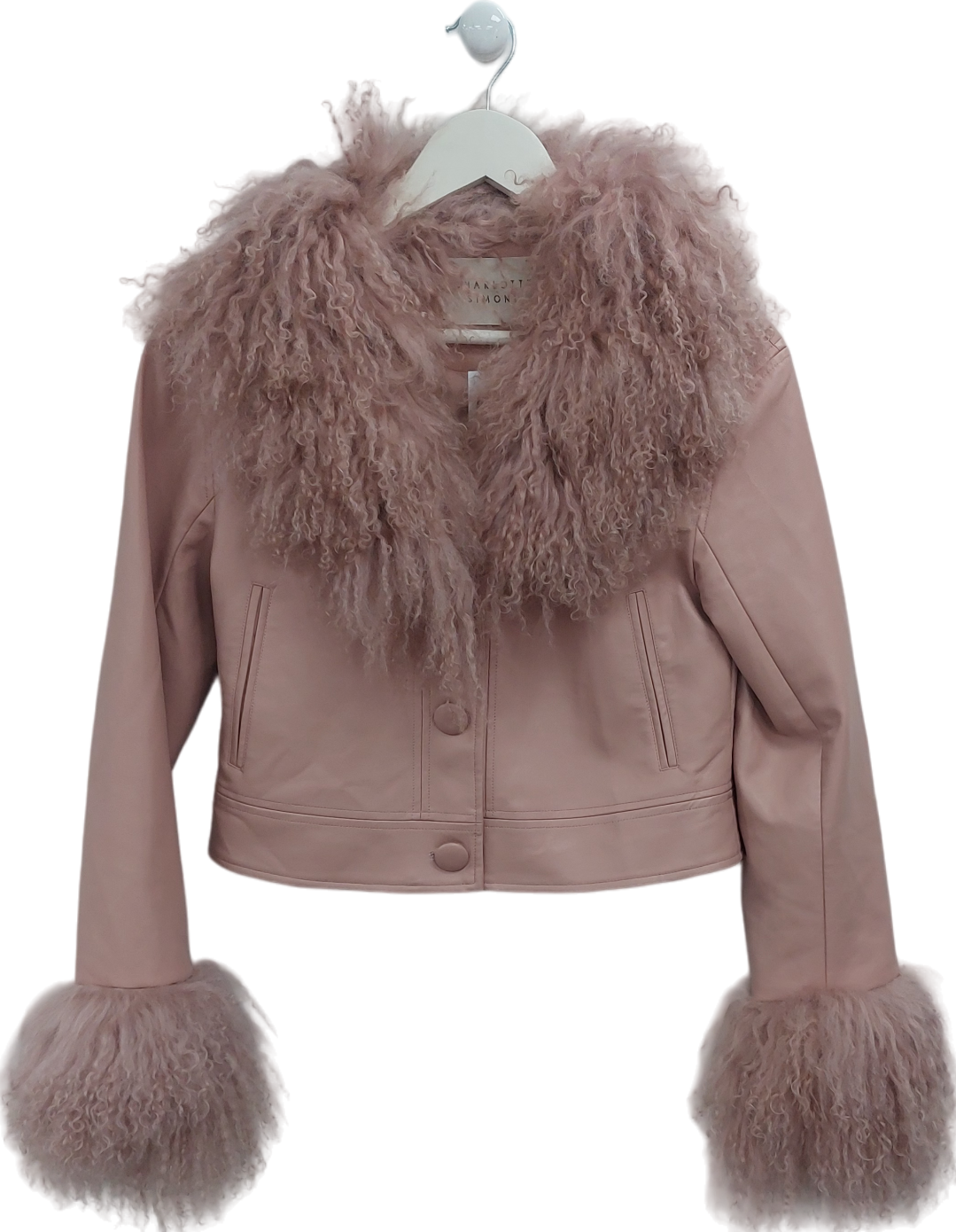 Charlotte Simone Pink Mongolian Lamb Biker Jacket UK XS