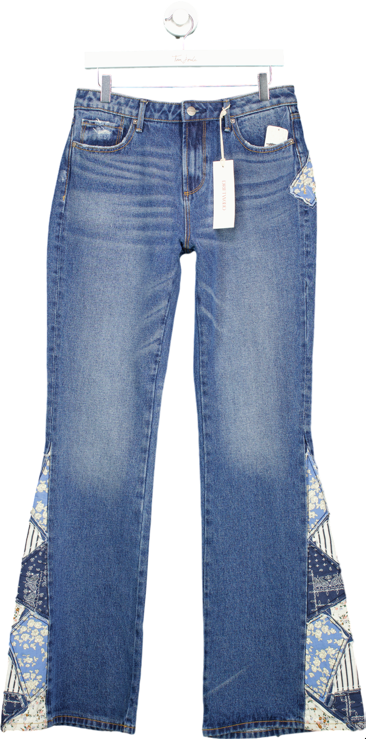 Driftwood Blue Patchwork Flare Jeans UK W28 L34