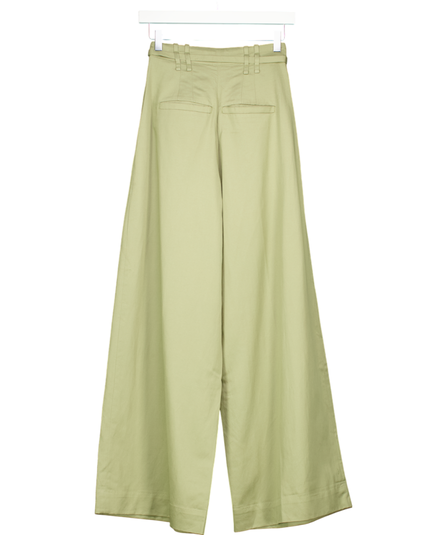 & Other Stories Green Linen Blend Wide Belted Trousers UK 4
