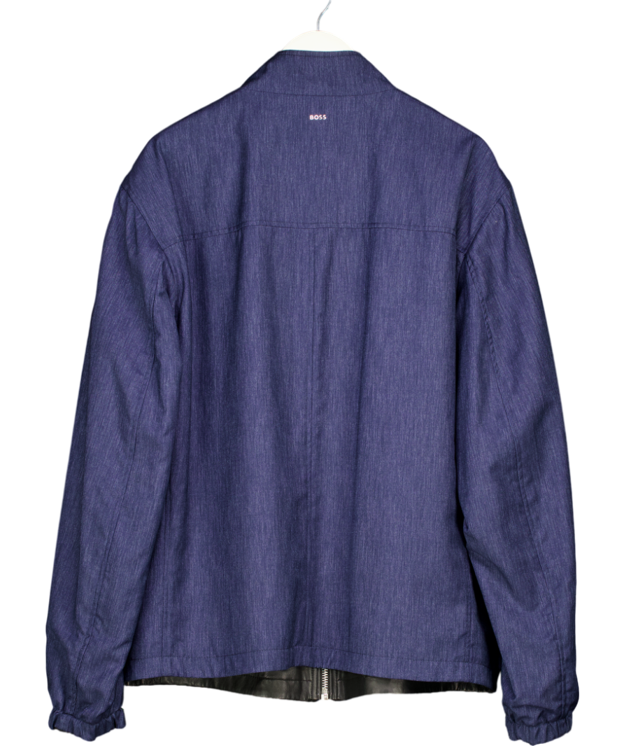 BOSS Black Nappa Leather / Blue Denim Reversible Bomber Jacket 48R UK XXXL