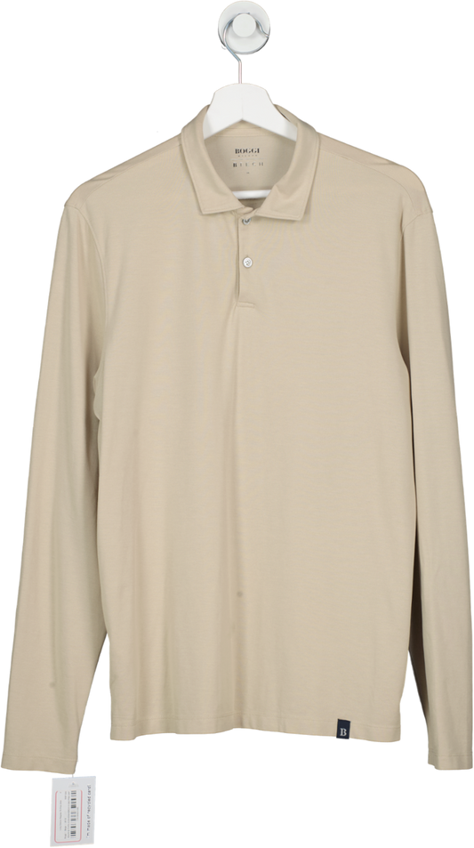 Boggi Beige Long Sleeve Regular Fit Polo Shirt UK M