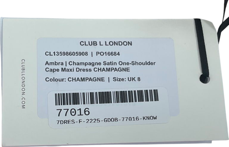Club L Cream Ambra Champagne Satin One-shoulder Dress UK 8