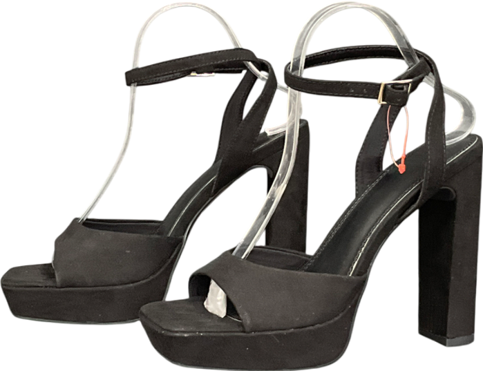 ASOS Naples Platform Barely There Block Heeled Sandals In Black Suedette UK 6 EU 39 👠