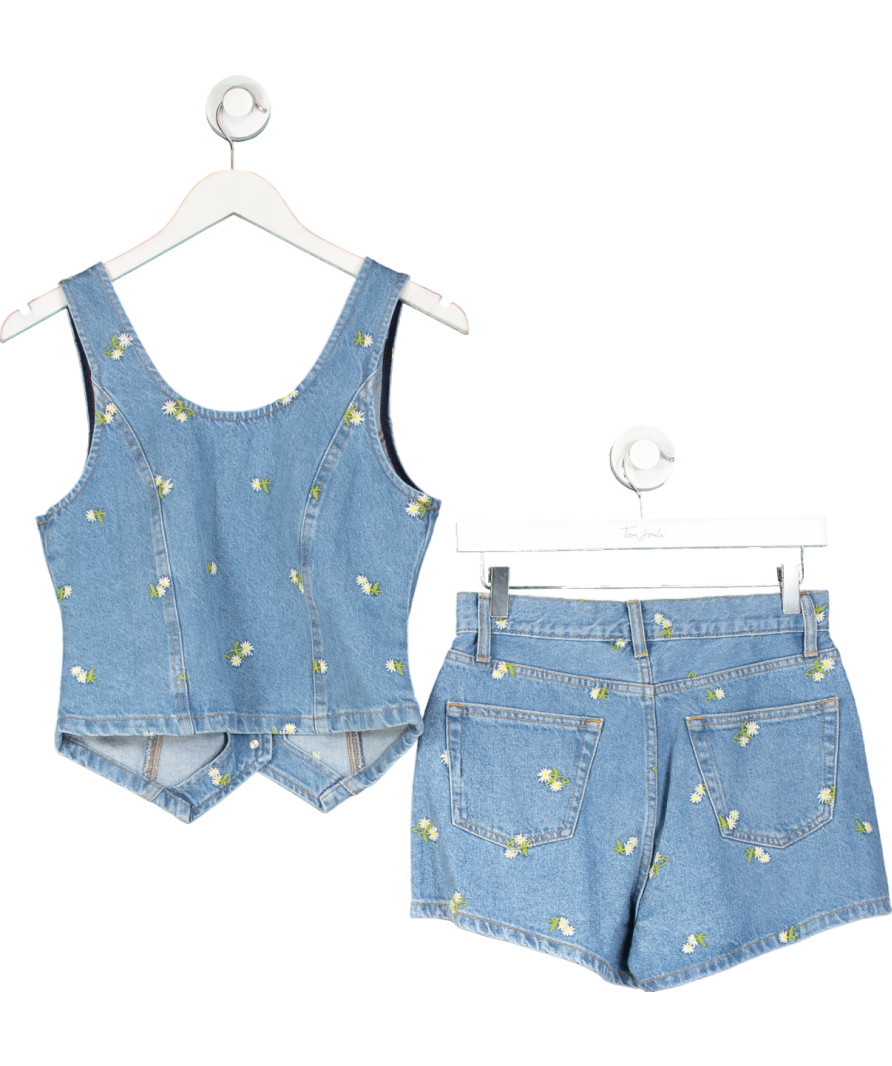 Nobody's Child Blue Denim Daisy Embroidered Waistcoat And Shorts UK 8