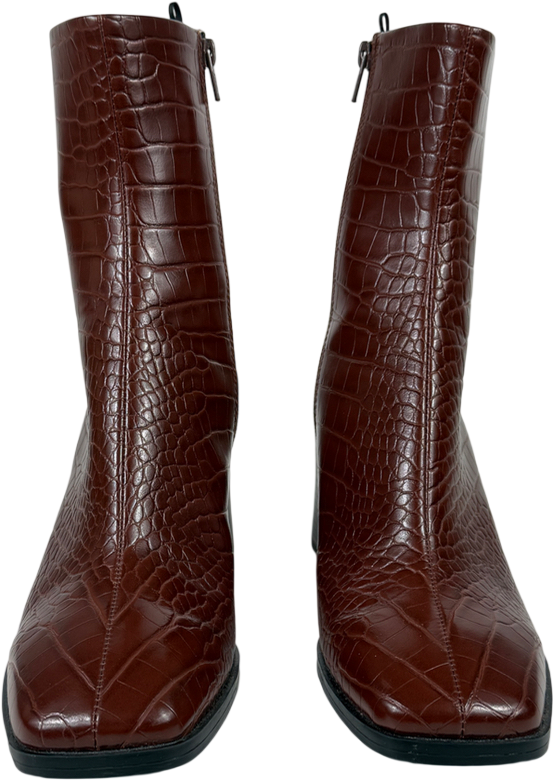 Monki Brown Croc Print Heeled Boots UK 6 EU 39 👠
