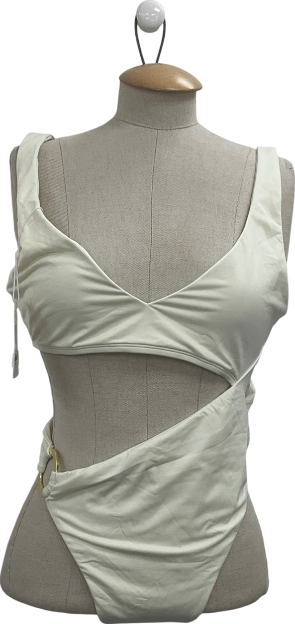 Monday Swimwear Cream St Barth's V-neck Recycled-polyester-blend Swimsuit UK 12-14