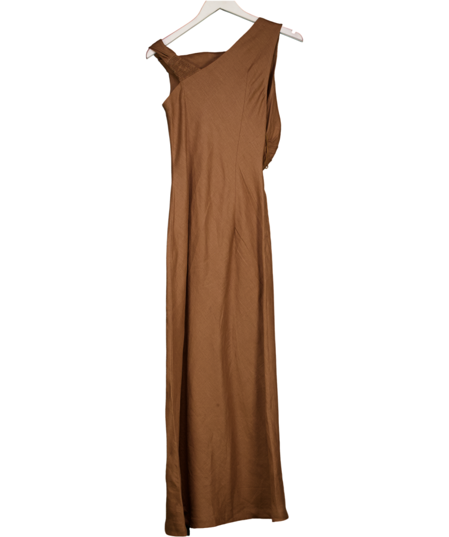 FAITHFULL THE BRAND Brown Brwon 100% Linen Suis Midi Dress Us4 UK 8