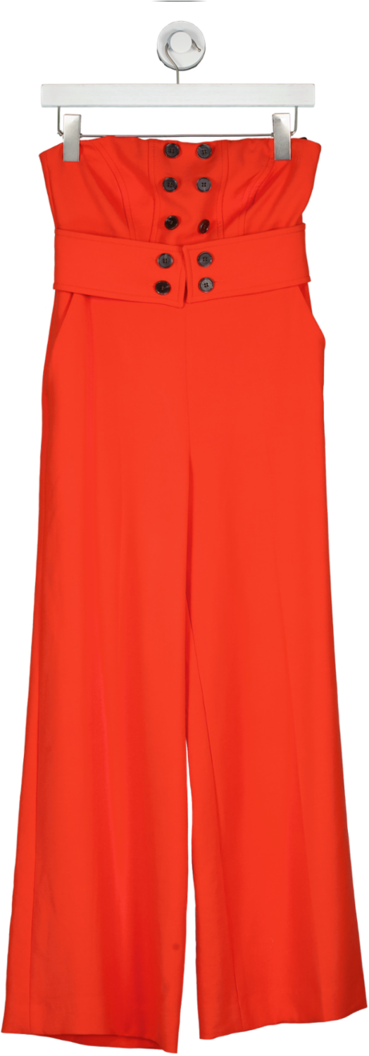 Karen Millen Red Petite Compact Stretch Tux Bardot Wide Leg Jumpsuit UK 8