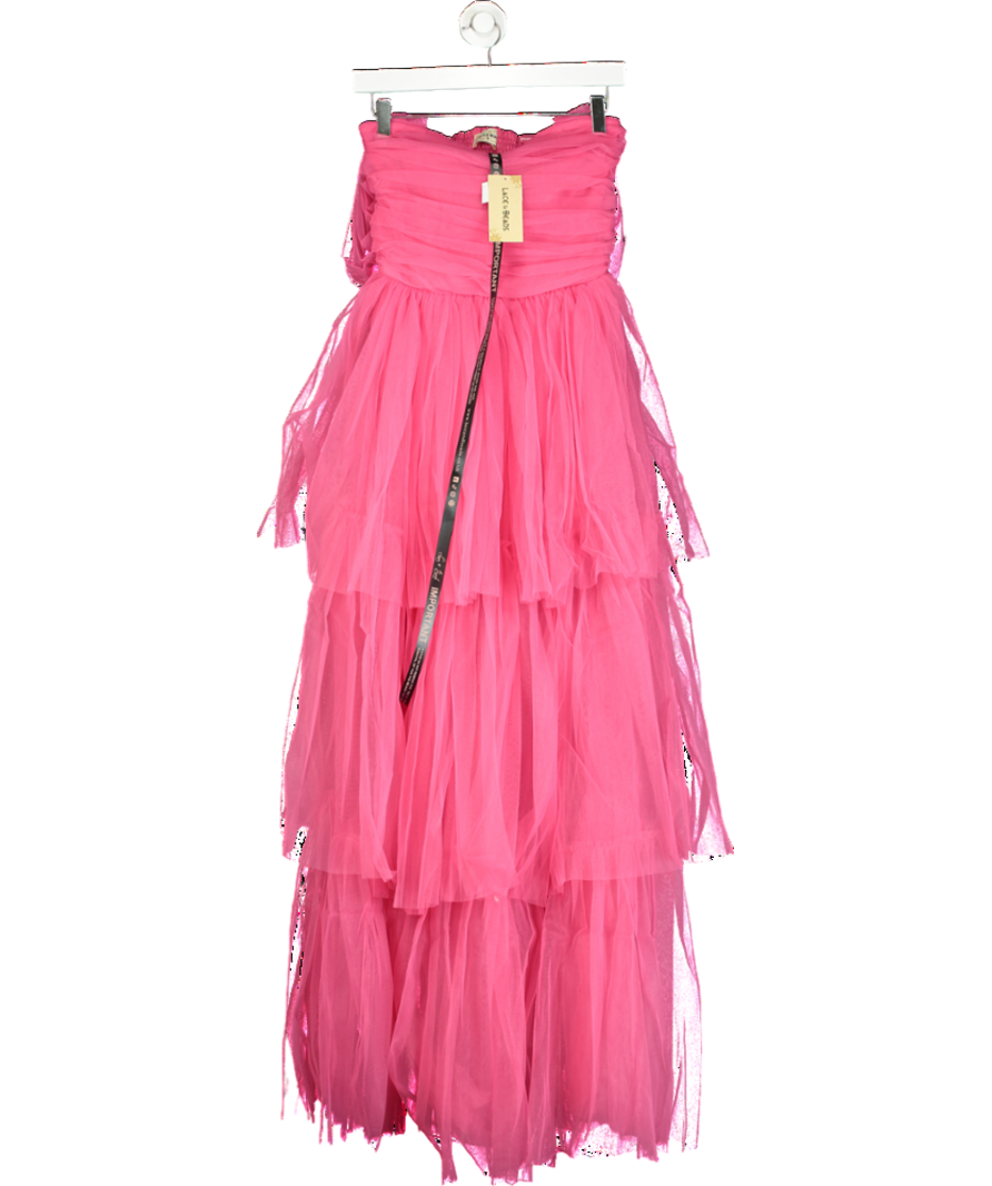 Lace & Beads Sydney Pale Mauve Tulle Maxi Dress In Dark Pink UK 6