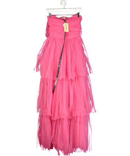 Lace & Beads Sydney Pale Mauve Tulle Maxi Dress In Dark Pink UK 6