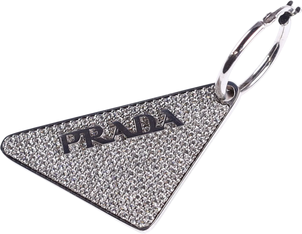 PRADA Embellished Iconic Triangle Logo Sterling Silver Single Earring