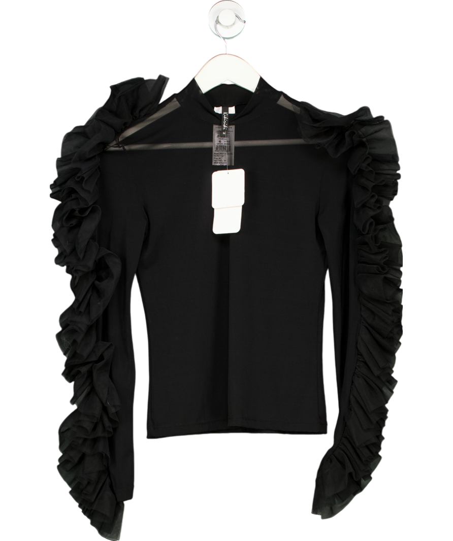 Kikiriki Black Ruffle Trim Mesh Top UK M