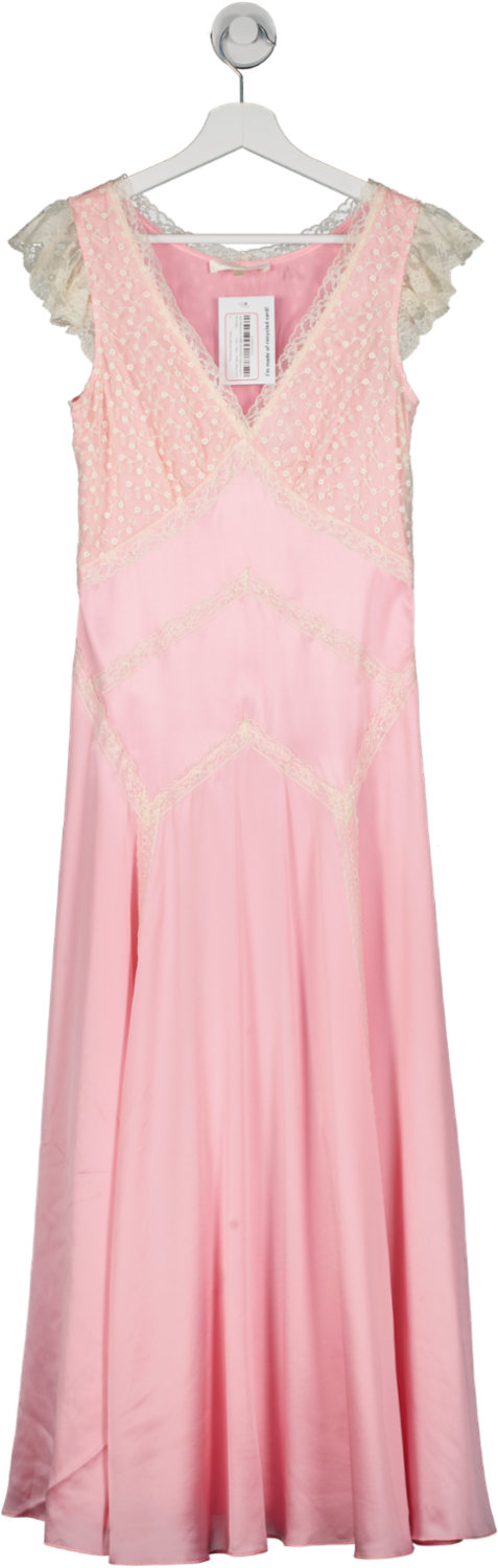 Love Shack Fancy Pink Provencia Silk Maxi Dress UK 4