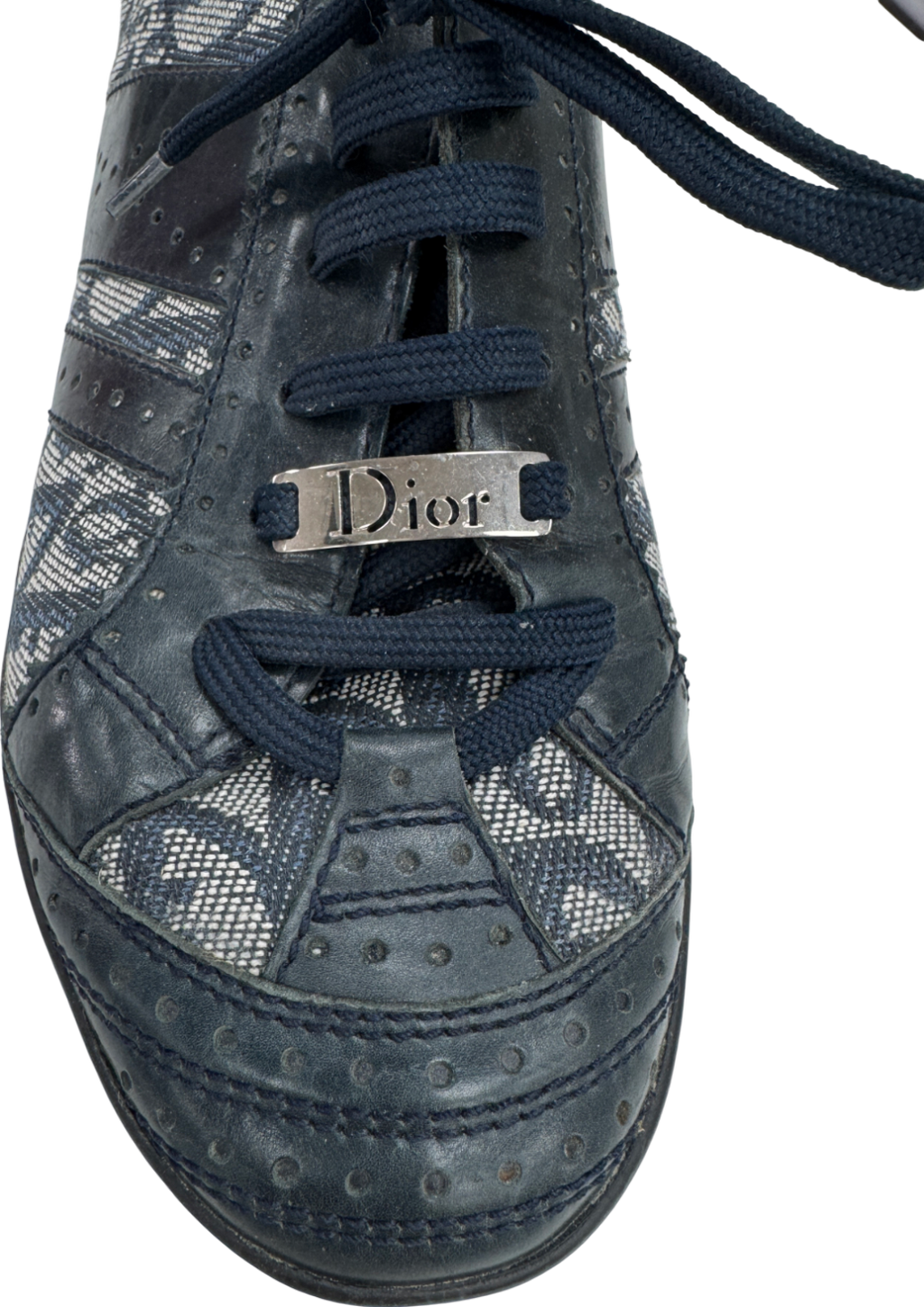 Dior Blue Leather And Diorissimo Canvas Low Top Sneakers UK 7 EU 40 👠