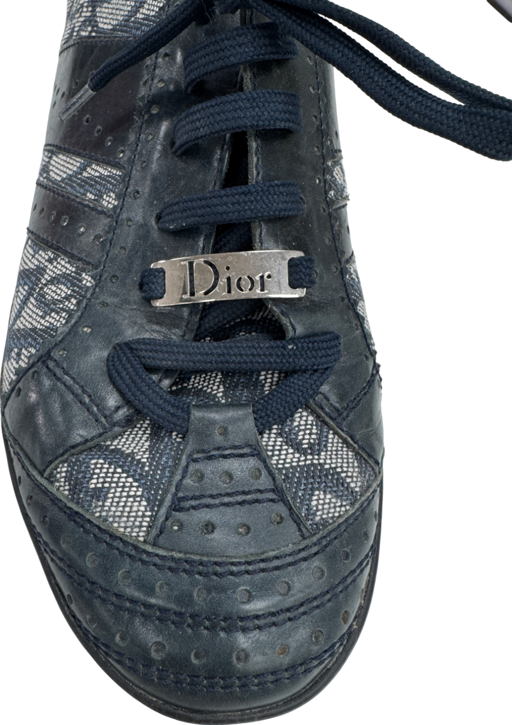Dior Blue Leather And Diorissimo Canvas Low Top Sneakers UK 7 EU 40 👠