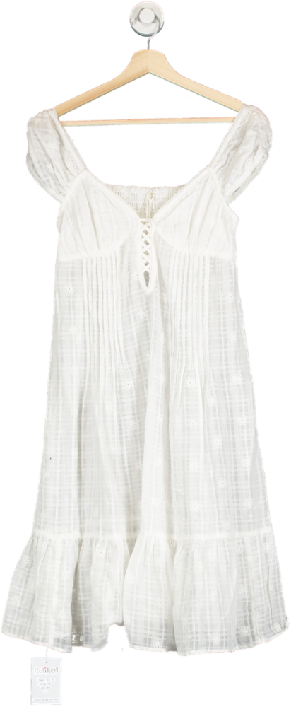 Anthropologie White Lace-Up Peasant Dress M