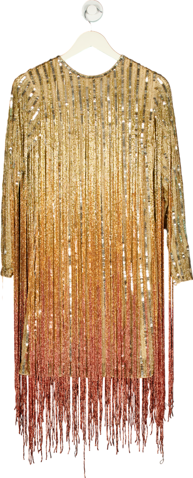 Karen Millen Gold Sequin Fringe Embellished Dress UK 8