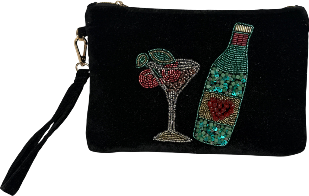 Next Black Beaded Martini Velvet Pouch One Size