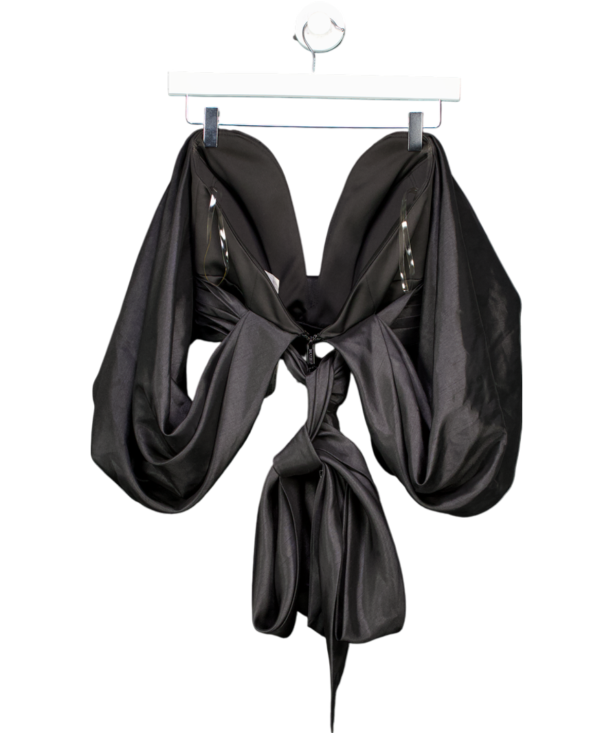 House of CB Black Ellisetta Satin Plunge Off Shoulder Bustier UK S