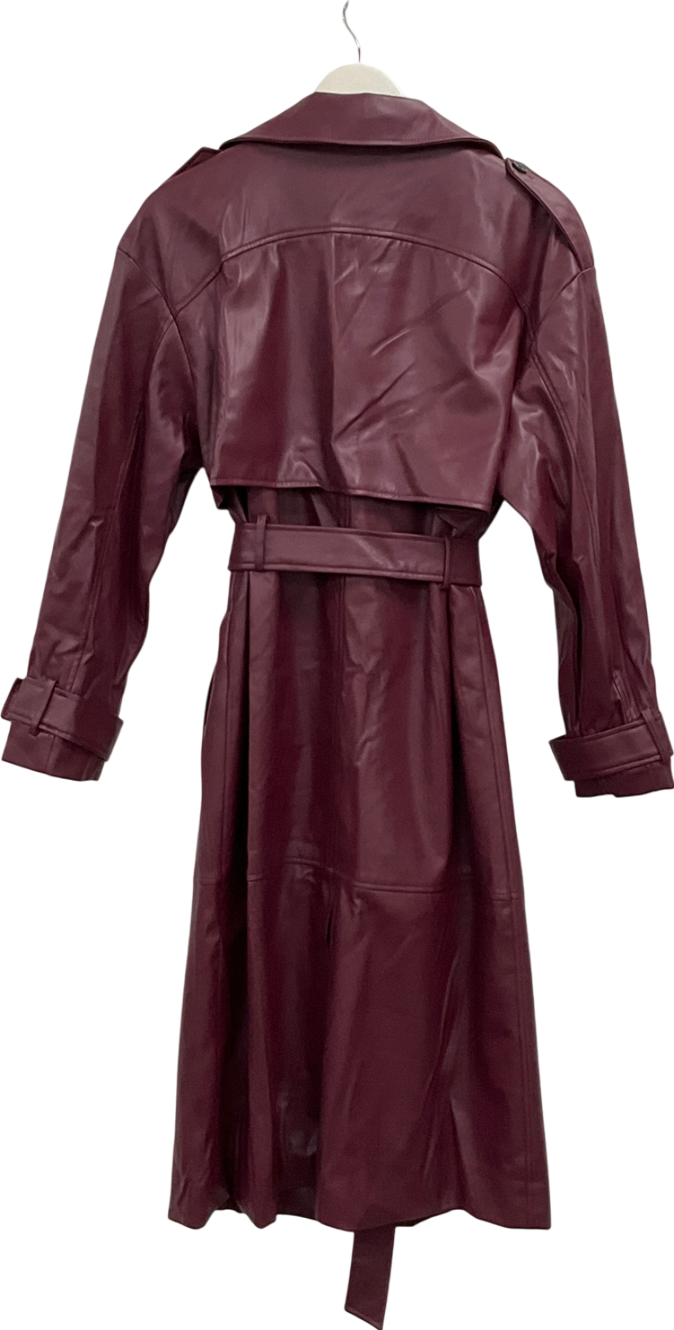 Pull & Bear Red Belted Faux Leather Trench Coat UK M