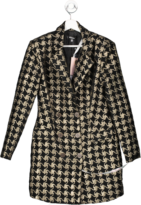 Missguided Black Dogtooth Jacquard Blazer Dress Gold Metallic UK 8