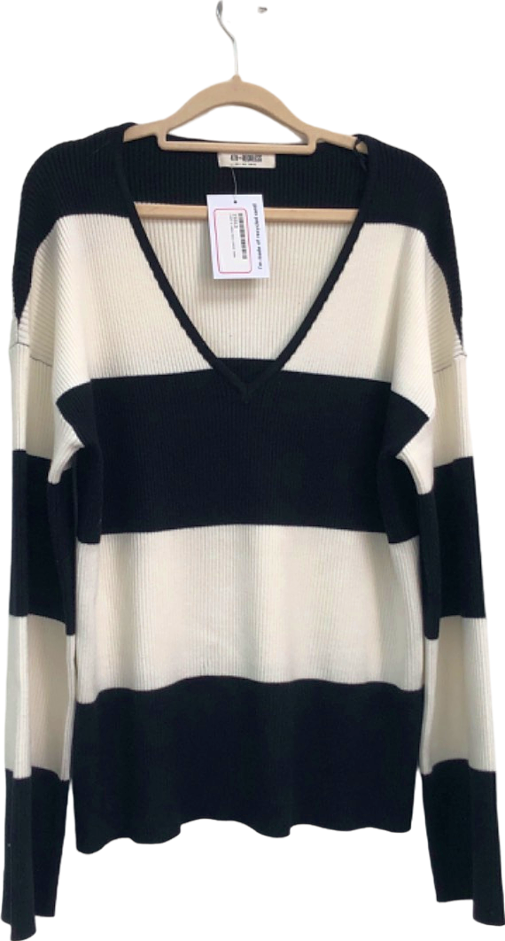 4th + Reckless Black and White Stripe Jumper UK 8