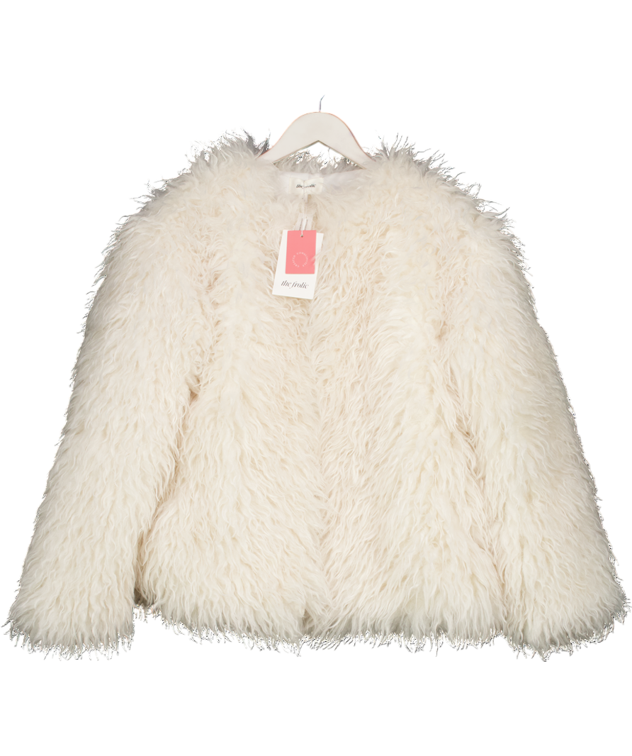 THE FROLIC Oversized Mongolian Faux Fur Jacket In Cream UK M